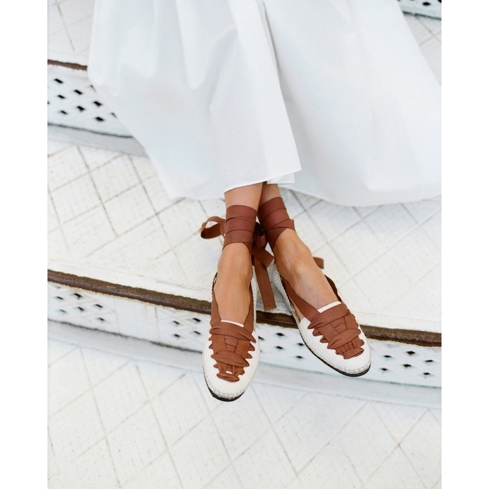 Loeffler Randall Wilson Women's Espadrille Flats Ankle Wrap Brown Lace Up US 7